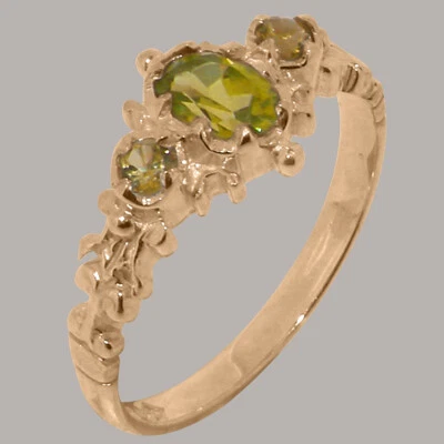 Solid 14ct Rose Gold Natural Peridot Womens Trilogy Ring - Image 1 of 4