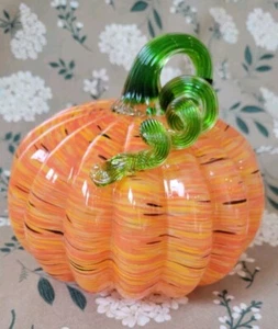 Hand Blown Art Glass Pumpkin NWT 7" - Picture 1 of 6