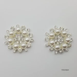 20pcs Pearl Silver Crystal Button Clear Rhineston Flatback Buttons For Wedding - Picture 1 of 8
