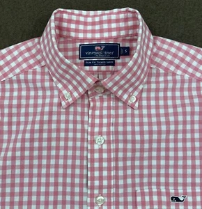 VINEYARD VINES Mens Pink Gingham Slim Fit Logo Tucker Shirt Small - Picture 1 of 7