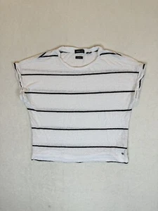 Superdry Womens Curated T Shirt Top - Size 6 US - White Striped - Rolled Sleeves - Picture 1 of 16