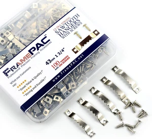 100 Pack Small Sawtooth Picture Hangers Frame Hanging Saw Tooth Hooks with Screw - Picture 1 of 9