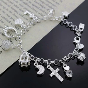 Hermosa Moda Adorable Boda 925 Plata 13 Dijes Dama Pulsera de Cristal - Imagen 1 de 6