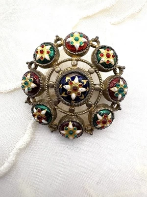 Antique French Bressan Enamel Gilt Silver Floral Cluster Brooch - Image 1 of 4