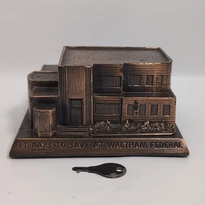 Waltham Federal Bank Copper Piggy Bank w/ Key Waltham, Mass Vintage Banthrico - Picture 1 of 6