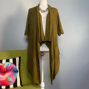 Eileen Fisher Green Alpaca Silk Open Draped Cardigan Sweater - Picture 1 of 5