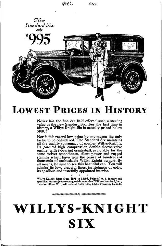 Automóvil Willys-Knight 1928 anuncio impreso vintage transporte coche efímero Foto 1 de 1