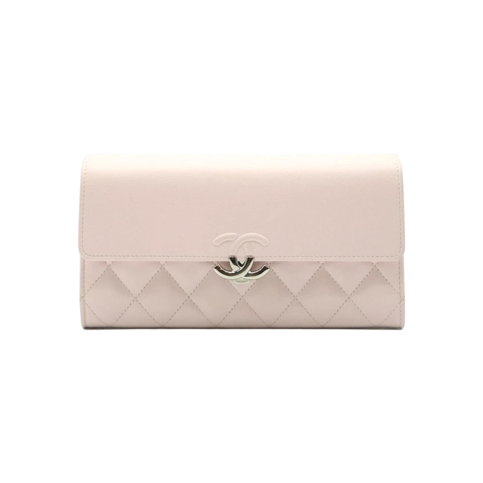 CHANEL A84426 Pink Grain Calfskin Silver CC Logo Flap Long Wallet - Image 1 of 1