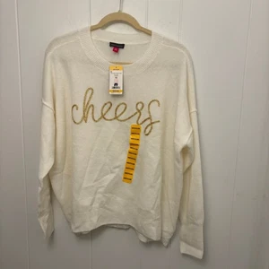 Vince Camuto Christmas Holiday Sweater Size Medium Embellished Beaded Cheers NWT - Picture 1 of 7