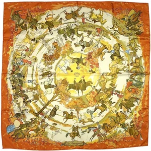 HERMES Bufanda Carre 90 LES AMAZONES Caballo Seda Naranja Naranja Caballo Animal - Imagen 1 de 10