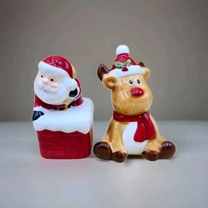 Ceramic Christmas Santa Claus & Reindeer Salt & Pepper Shaker Set, EUC - Picture 1 of 11