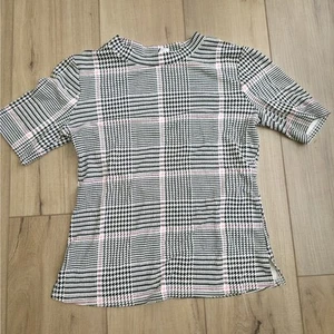 WHBM White House Black Market High Neck Houndstooth Plaid Shirt Women Sz S - Bild 1 von 6