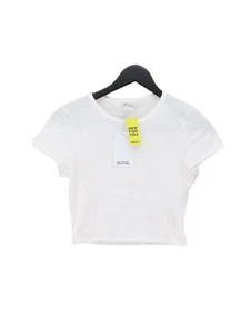 Monki Women's Top S White Cotton with Elastane Short Sleeve Crew Neck Cropped - Picture 1 of 6