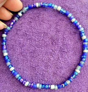 Anklet Midnight Sky Beauty & Soul Glass Bead Beaded - Very Unique 10 1/2" - Picture 1 of 5