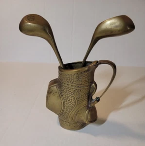 RARE Mid 20th Century Solid Brass Decorative Golf Bag - Picture 1 of 8