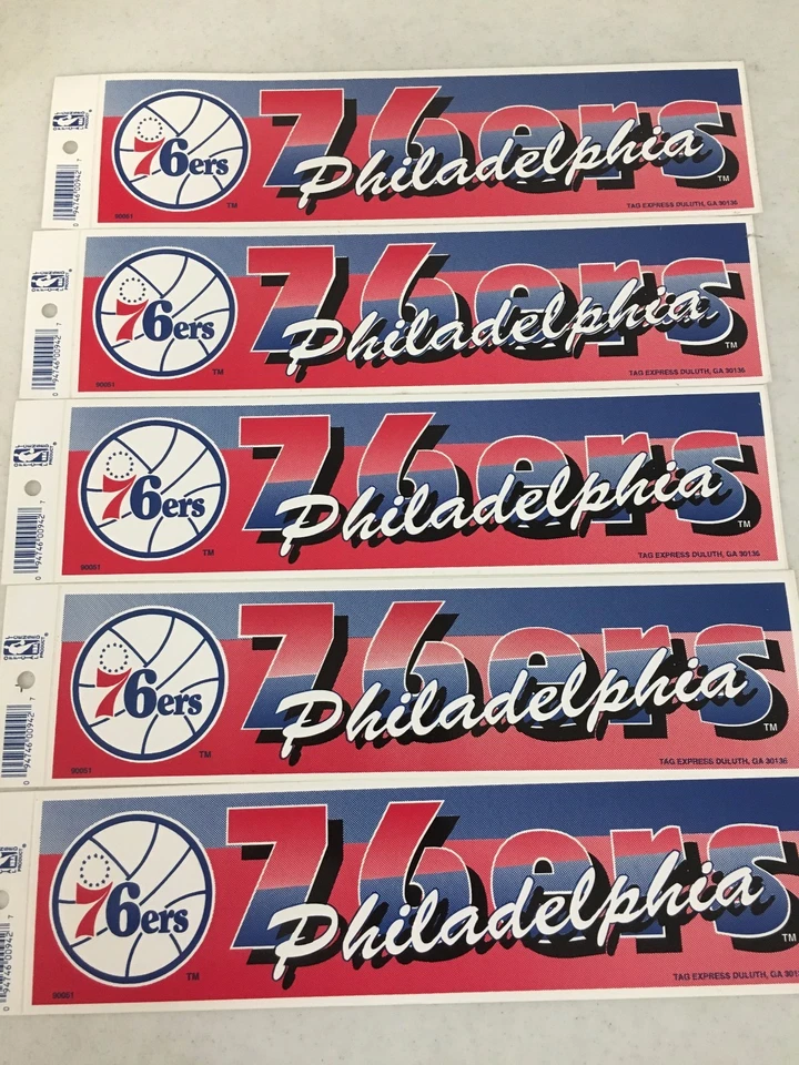 SET OF 5 RETRO PHILADELPHIA 76ERS BUMPER STICKERS WINCRAFT FREE SHIPPING - Image 1 of 1