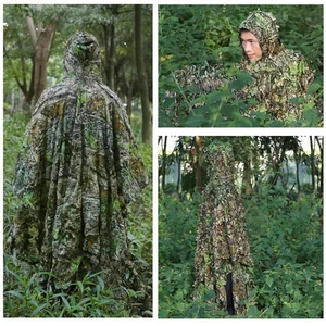 Foglie Mimetico Poncho Mantello Tuta Stealth Panno Bosco per Caccia Tiro - Foto 1 di 12