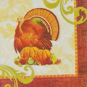 TWO Individual Napkins Thanksgiving Turkey Cocktail for Decoupage (818)