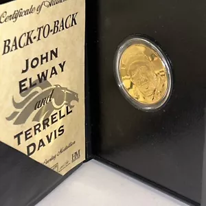 Highland Mint John Elway & Terrell Davis Back To Back 24K Gold Overlay Medallion - Picture 1 of 12