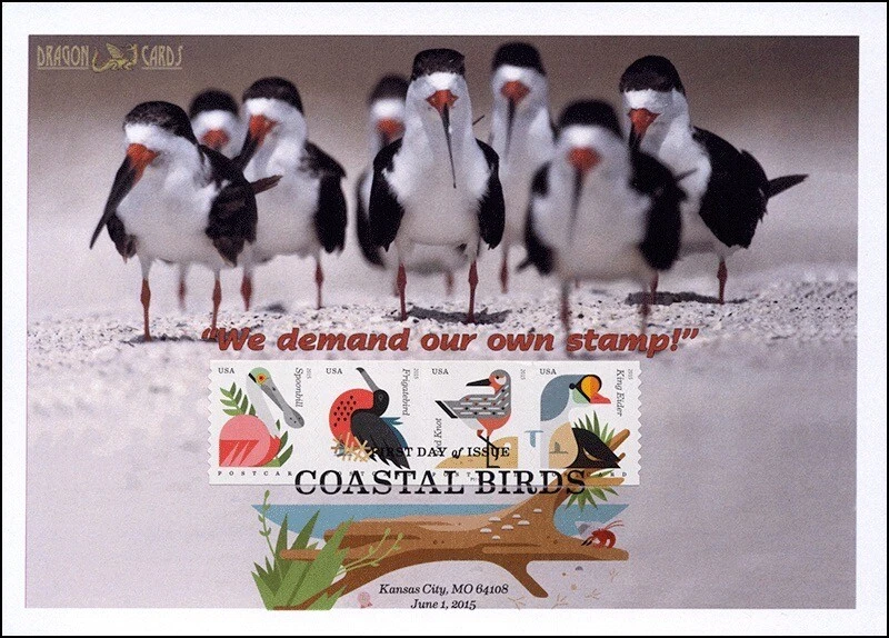 Sc. 4998a Coastal Birds Dragon Cards FDC plate number strip - Image 1 of 1