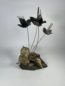 Antique Mid Century Sculpture Gold Bronze Metal Garden Flower Signed Keile 70 - Picture 1 of 15