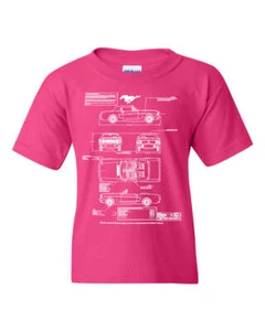 1966 Ford Mustang GT Blueprint Youth T-Shirt American Classic Tee - Picture 1 of 7