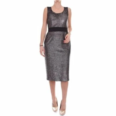 Boutique Moschino Dress Silver Boucle Metallic Sheath 40 IT / 6 US $695 NWT - Imagem 1 de 4