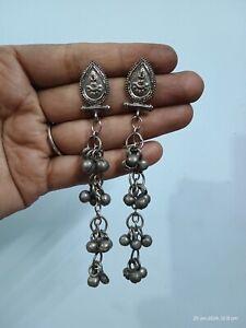 Nityakshi German Silver Antique Bollywood Style Long Chain Dangle Earring 1pair 