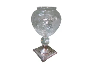 Vintage Flora Cut Glass Vase with Sterling Silver Base 9" Tall Home Office Decor - Picture 1 of 15