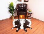 Cowhide Rug Black And White 5X4 Ft Real Cow Skin Animal Hide Cow Fur Rug Decor