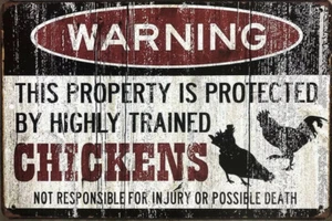 WARNING CHICKEN FARMERS Garage Rustic Vintage Metal Tin Sign Man Cave - Picture 1 of 2
