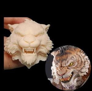Unpainted1/12,1/6 Roaring Tiger Animal Pvc Head Sculpt Model Fit Action Figure - Picture 1 of 4