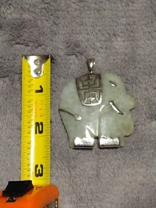 925 Sterling Silber - Elefant geschnitzte Jade chinesischer Anhänger - PT7840 NICHT AVON - Bild 1 von 8