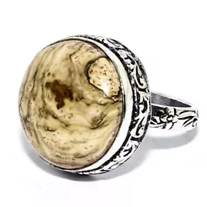 Anillo hecho a mano con piedras preciosas de plata 925 maciza de jaspe natural talla 8 - Imagen 1 de 6