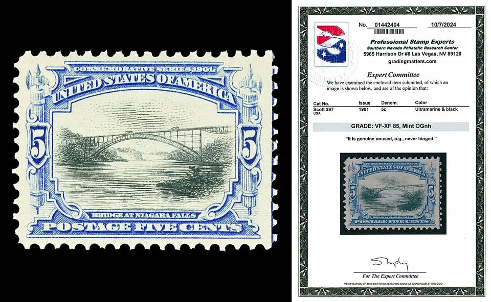 Scott 297 1901 5c Pan-American Issue Mint Graded VF-XF 85 NH with PSE CERT - Image 1 of 1