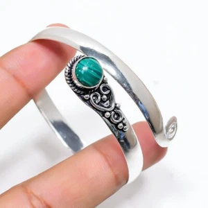 Malachite Gemstone Handmade 925 Sterling Silver Cuff Bracelet Adjustable - Picture 1 of 1