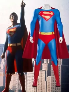 DC 1978 Superman Cosplay Bodysuit Jumpsuit Cloak Costume Halloween Adults Kids - Picture 1 of 17