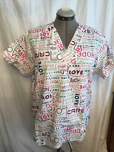 Scrub Studio SCRUB TOP Size 1 X -White Background-Peace/Hope/Love Words - Picture 1 of 10