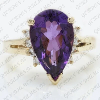 5.40ct Pear Cut Natural Amethyst & Diamond Wedding Ring 18K Yellow Gold Plated - Image 1 of 4