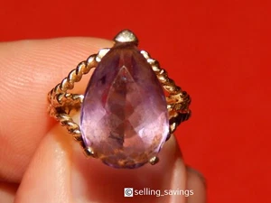 14K YELLOW GOLD 6.00TCW HUGE 17 X 10 MM PEAR CUT AMETHYST TWISTED ROPE SET RING - Picture 1 of 11