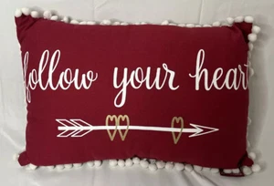 Stratford Home ‘Follow Your Heart’ Decorative Valentine’s Day 20” pillow, Red - Picture 1 of 7