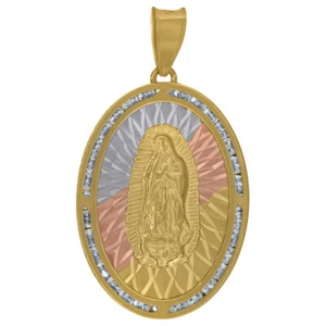 10k Tri-Color Gold Cubic Zirconia Lady Of Guadalupe Religious Charm Pendant - Picture 1 of 2