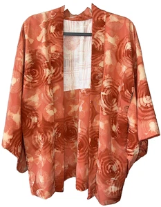 Vintage Seidenkimono orange abstraktes Muster mit Ärmeltaschen One Size Boho! - Bild 1 von 7