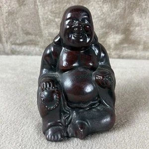 Vintage Happy Ceramic Buddha figurine 6”h Red Black Glaze Statue Decor Tao - Picture 1 of 11