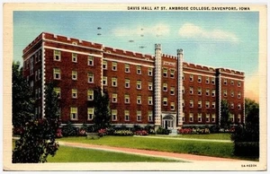 1947 Davis Hall St Ambrose Davenport IA Scott County Postcard Curteich - Picture 1 of 2