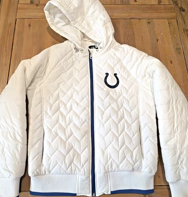 Chaqueta Abrigo Puffer Equipo NFL Indianapolis Colts Con Capucha Mujer L Blanco Foto 1 de 4
