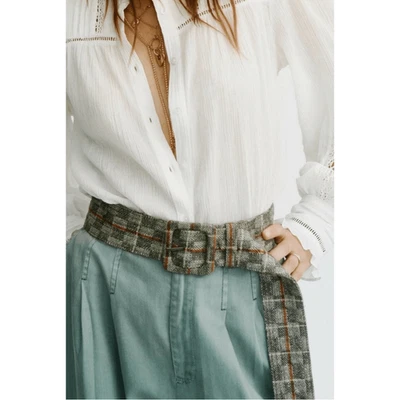 Free People Green Tan Orange Checkered Wool Blend Frisco Long Fabric Belt OS - Image 1 of 4