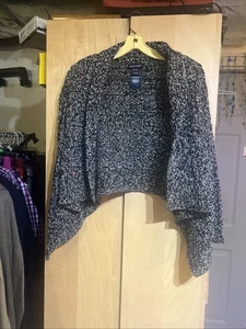 Girls Size M 8-10 Ralph Lauren Open Shawl Cardigan Black White Crop Sweater - Picture 1 of 3