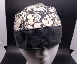 Vintage Bandana Doo Rag Totenköpfe Leder Stirnband Tie Back Made in USA Biker - Bild 1 von 12