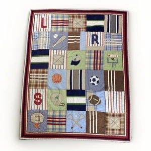 Pottery Barn Kids Junior Varsity Sports Quilted Twin Comforter With Euro Sham - Picture 1 of 4